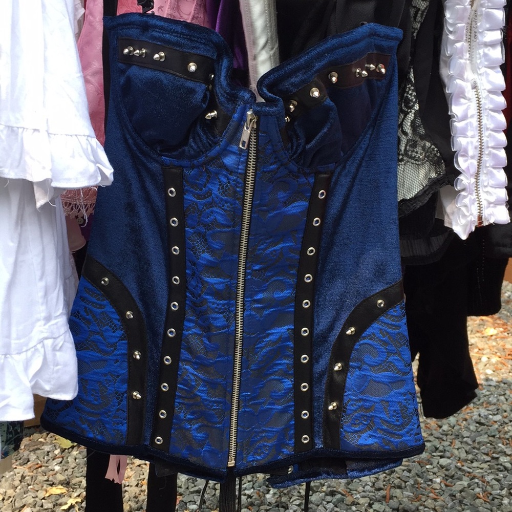 Blue on Black Leather, velvet and lace.